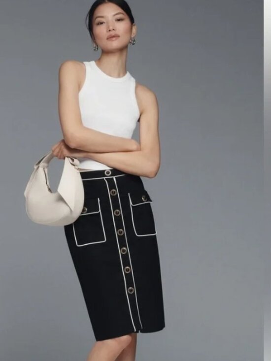 Maeve Dresses & Skirts - Women's Maeve by Anthropologie Black Pencil Skirt White Trim Size S See descrip